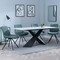 Click to view product details and reviews for Merlin Dining Set 6 Seater 180cm White Ceramic Boden Swivel Dining Chairs Green Fabric. Click to view product details and reviews for Merlin Dining Set 6 Seater 180cm White Ceramic Boden Swivel Dining Chairs Green Fabric.