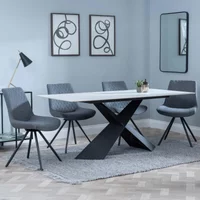 Click to view product details and reviews for Merlin Dining Set 6 Seater 180cm White Ceramic Boden Swivel Dining Chairs Grey Fabric. Click to view product details and reviews for Merlin Dining Set 6 Seater 180cm White Ceramic Boden Swivel Dining Chairs Grey Fabric.