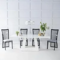 Click to view product details and reviews for Milan Dining Set 6 Seater 160cm White Marble Athena Dining Chairs Black High Gloss Slatted Back Grey Seat Pads. Click to view product details and reviews for Milan Dining Set 6 Seater 160cm White Marble Athena Dining Chairs Black High Gloss Slatted Back Grey Seat Pads.