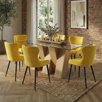 Click to view product details and reviews for Newton Dining Set 6 Seater 180cm Clear Glass And Natural 6 Langley Yellow Fabric Chair. Click to view product details and reviews for Newton Dining Set 6 Seater 180cm Clear Glass And Natural 6 Langley Yellow Fabric Chair.