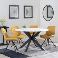 Click to view product details and reviews for Novara Dining Set 4 Seater 130cm Round White Ceramic 4x Boden Dining Chairs Yellow Fabric Swivel. Click to view product details and reviews for Novara Dining Set 4 Seater 130cm Round White Ceramic 4x Boden Dining Chairs Yellow Fabric Swivel.