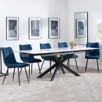 Click to view product details and reviews for Sutton Dining Set 4 8 Seater 140cm 200cm Extending White Ceramic Corona Dining Chairs Blue Fabric. Click to view product details and reviews for Sutton Dining Set 4 8 Seater 140cm 200cm Extending White Ceramic Corona Dining Chairs Blue Fabric.