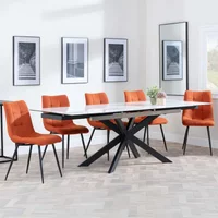 Click to view product details and reviews for Sutton Dining Set 4 8 Seater 140cm 200cm Extending White Ceramic Corona Dining Chairs Orange Fabric. Click to view product details and reviews for Sutton Dining Set 4 8 Seater 140cm 200cm Extending White Ceramic Corona Dining Chairs Orange Fabric.