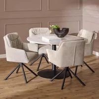View Tarifa round dining set - 4 seater - 110cm - white marble - with alonso beige fabric dining chair View Tarifa round dining set - 4 seater - 110cm - white marble - with alonso beige fabric dining chair