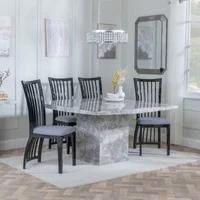 View Clearance - turin dining set - 8 seater - 140cm - square - grey marble - athena dining chairs - black high gloss - grey seat pads View Clearance - turin dining set - 8 seater - 140cm - square - grey marble - athena dining chairs - black high gloss - grey seat pads