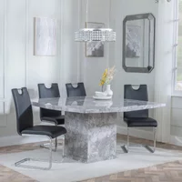 View Clearance - turin dining set - 8 seater - 140cm - square - grey marble - bianco dining chairs - black faux leather View Clearance - turin dining set - 8 seater - 140cm - square - grey marble - bianco dining chairs - black faux leather