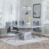 View Clearance - turin dining set - 8 seater - 140cm - square - grey marble - bianco dining chairs - grey faux leather View Clearance - turin dining set - 8 seater - 140cm - square - grey marble - bianco dining chairs - grey faux leather