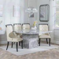 View Clearance - turin dining set - 8 seater - 140cm - square - grey marble - carmela dining chairs - cream leather View Clearance - turin dining set - 8 seater - 140cm - square - grey marble - carmela dining chairs - cream leather