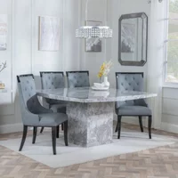 View Clearance - turin dining set - 8 seater - 140cm - square - grey marble - carmela dining chairs - grey leather View Clearance - turin dining set - 8 seater - 140cm - square - grey marble - carmela dining chairs - grey leather