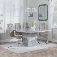 View Clearance - turin dining set - 8 seater - 140cm - square - grey marble - jamison dining chairs - beige faux leather View Clearance - turin dining set - 8 seater - 140cm - square - grey marble - jamison dining chairs - beige faux leather