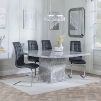 View Clearance - turin dining set - 8 seater - 140cm - square - grey marble - jamison dining chairs - black faux leather View Clearance - turin dining set - 8 seater - 140cm - square - grey marble - jamison dining chairs - black faux leather