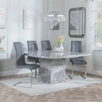 View Clearance - turin dining set - 8 seater - 140cm - square - grey marble - jamison dining chairs - grey faux leather View Clearance - turin dining set - 8 seater - 140cm - square - grey marble - jamison dining chairs - grey faux leather