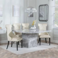 View Clearance - turin dining set - 8 seater - 140cm - square - grey marble - mimi dining chairs - cream leather View Clearance - turin dining set - 8 seater - 140cm - square - grey marble - mimi dining chairs - cream leather
