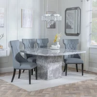 View Clearance - turin dining set - 8 seater - 140cm - square - grey marble - mimi dining chairs - grey leather View Clearance - turin dining set - 8 seater - 140cm - square - grey marble - mimi dining chairs - grey leather