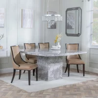 View Clearance - turin dining set - 8 seater - 140cm - square - grey marble - paris dining chairs - taupe leather - brown legs View Clearance - turin dining set - 8 seater - 140cm - square - grey marble - paris dining chairs - taupe leather - brown legs