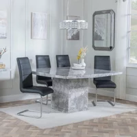 View Clearance - turin dining set - 8 seater - 140cm - square - grey marble - roma dining chairs - black faux leather View Clearance - turin dining set - 8 seater - 140cm - square - grey marble - roma dining chairs - black faux leather
