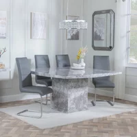 View Clearance - turin dining set - 8 seater - 140cm - square - grey marble - roma dining chairs - grey faux leather View Clearance - turin dining set - 8 seater - 140cm - square - grey marble - roma dining chairs - grey faux leather