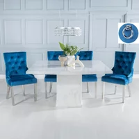 Click to view product details and reviews for Turin Dining Set 8 Seater 140cm Square White Marble Knocker Back Dining Chairs Blue Fabric Chrome Legs. Click to view product details and reviews for Turin Dining Set 8 Seater 140cm Square White Marble Knocker Back Dining Chairs Blue Fabric Chrome Legs.