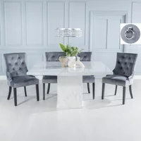Click to view product details and reviews for Turin Dining Set 8 Seater 140cm Square White Marble Knocker Back Dining Chairs Grey Fabric Black Legs. Click to view product details and reviews for Turin Dining Set 8 Seater 140cm Square White Marble Knocker Back Dining Chairs Grey Fabric Black Legs.