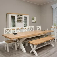 Click to view product details and reviews for Deluxe Painted X Leg Extending Dining Set 8 10 Seater 200cm 280cm 4 Cross Back Chairs Bench. Click to view product details and reviews for Deluxe Painted X Leg Extending Dining Set 8 10 Seater 200cm 280cm 4 Cross Back Chairs Bench.