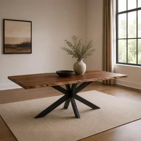 View Gerard dining table - 180cm - 6 seater - live edge - star base - brown and black - acacia wood View Gerard dining table - 180cm - 6 seater - live edge - star base - brown and black - acacia wood