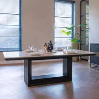 View Claremont dining table - 230cm - 8 seater - pedestal - brown - travertine top View Claremont dining table - 230cm - 8 seater - pedestal - brown - travertine top