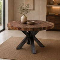 View Bassano dining table - 160cm - 8 seater - round - star base - natural and black - recycled wood and metal View Bassano dining table - 160cm - 8 seater - round - star base - natural and black - recycled wood and metal