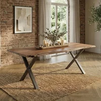 View Belluno industrial dining table - 300cm - 12 seater - live edge - cross leg - natural and black - acacia wood and metal View Belluno industrial dining table - 300cm - 12 seater - live edge - cross leg - natural and black - acacia wood and metal