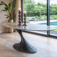 View Russo dining table - 235cm - 10 seater - ellipse - ash brown - travertine top and aluminium View Russo dining table - 235cm - 10 seater - ellipse - ash brown - travertine top and aluminium