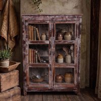 View Unique one of a kind - distressed display cabinet - 2 door - vintage brown - glass and acacia wood View Unique one of a kind - distressed display cabinet - 2 door - vintage brown - glass and acacia wood