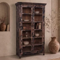 View Unique one of a kind - distressed display cabinet - 2 door - vintage brown - glass and wood View Unique one of a kind - distressed display cabinet - 2 door - vintage brown - glass and wood