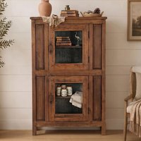 View Unique one of a kind - display cabinet - 2 door - stacked - rustic brown - glass and wood View Unique one of a kind - display cabinet - 2 door - stacked - rustic brown - glass and wood