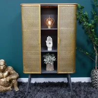 Click to view product details and reviews for Display Cabinet Industrial Gold Metal And Rattan 2 Door. Click to view product details and reviews for Display Cabinet Industrial Gold Metal And Rattan 2 Door.