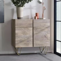 View Sideboard - 2 door 2 drawer - small - hairpin legs - gold geometric inlay - light mango wood View Sideboard - 2 door 2 drawer - small - hairpin legs - gold geometric inlay - light mango wood