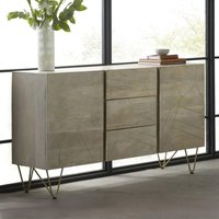 View Sideboard - 2 door 3 drawer - large - hairpin legs - gold geometric inlay - light mango wood View Sideboard - 2 door 3 drawer - large - hairpin legs - gold geometric inlay - light mango wood