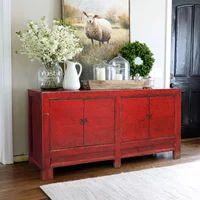 View Distressed sideboard - 4 door - 206cm - extra large - oriental style - red - wooden View Distressed sideboard - 4 door - 206cm - extra large - oriental style - red - wooden