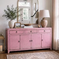 View Distressed sideboard - 4 door 3 drawer - 156cm - medium - pink - wooden View Distressed sideboard - 4 door 3 drawer - 156cm - medium - pink - wooden