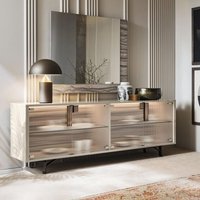 View Jupiter sideboard - with light - 4 fluted glass door - extra large - high gloss pearl line View Jupiter sideboard - with light - 4 fluted glass door - extra large - high gloss pearl line