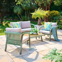 View Genoa garden lounge set - 4 seater - with coffee table - olive green and timber wood View Genoa garden lounge set - 4 seater - with coffee table - olive green and timber wood