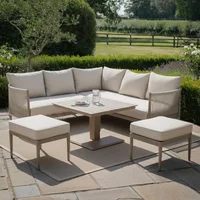 View Havana square corner garden dining set - rising table - natural linen View Havana square corner garden dining set - rising table - natural linen