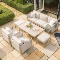 View Burford garden dining sofa set - 3 seater - rising table - ceramic top - almond View Burford garden dining sofa set - 3 seater - rising table - ceramic top - almond