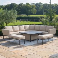 View Pulse deluxe corner garden dining set - square - rising table - oatmeal View Pulse deluxe corner garden dining set - square - rising table - oatmeal