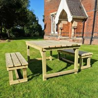 View Butchers garden table set - 2 benches - redwood View Butchers garden table set - 2 benches - redwood