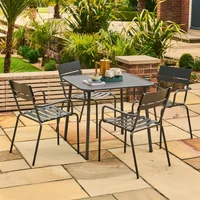 View Oslo garden square dining set - 4 seater - 80cm - grey metal - 4 stacking dining armchair View Oslo garden square dining set - 4 seater - 80cm - grey metal - 4 stacking dining armchair