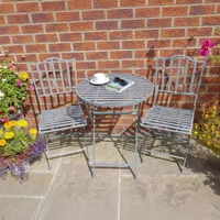 Click to view product details and reviews for Garden Table Savannah Grey Metal Round With 2 Chairs. Click to view product details and reviews for Garden Table Savannah Grey Metal Round With 2 Chairs.