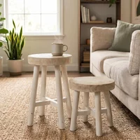 View Paulownia stool - set of 2 - round - white - wood View Paulownia stool - set of 2 - round - white - wood