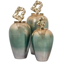 View Betany ceramic jar - gold- green and white - large View Betany ceramic jar - gold- green and white - large