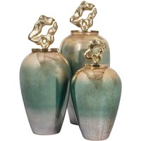 View Betany ceramic jar - gold- green and white - medium View Betany ceramic jar - gold- green and white - medium
