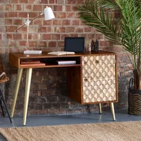 View Edison desk - 1 door 1 drawer - geometric - mango wood View Edison desk - 1 door 1 drawer - geometric - mango wood