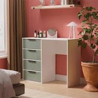 View Fluted desk - 4 drawer - reed green and white matt View Fluted desk - 4 drawer - reed green and white matt